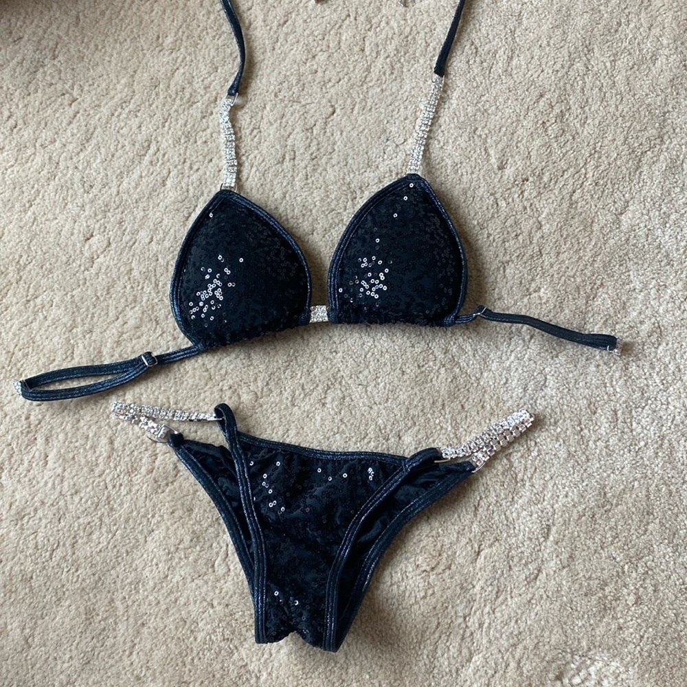 Black sequin Angel competition bikini